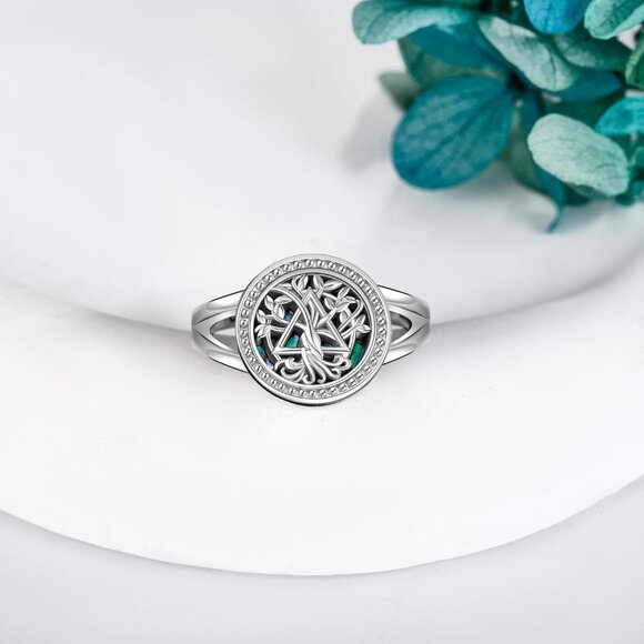 Sobriety Gifts for Women 925 Sterling Silver AA Ring Tree of Life Rings Alcoholi - Picture 2 of 7